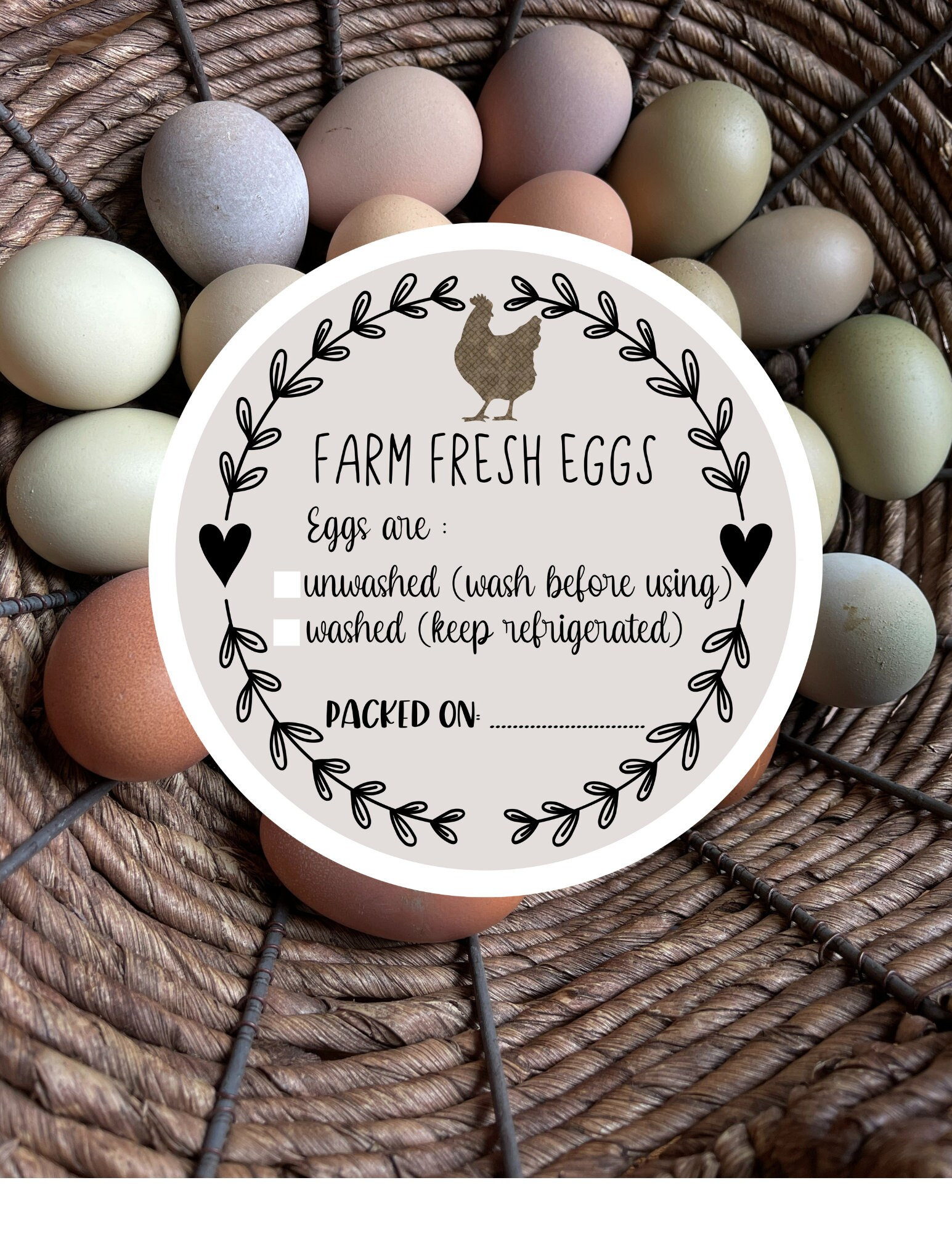 Farm Fresh Chicken Egg Stickers: Carton Labels, Wash & Unwashed - 2 ...