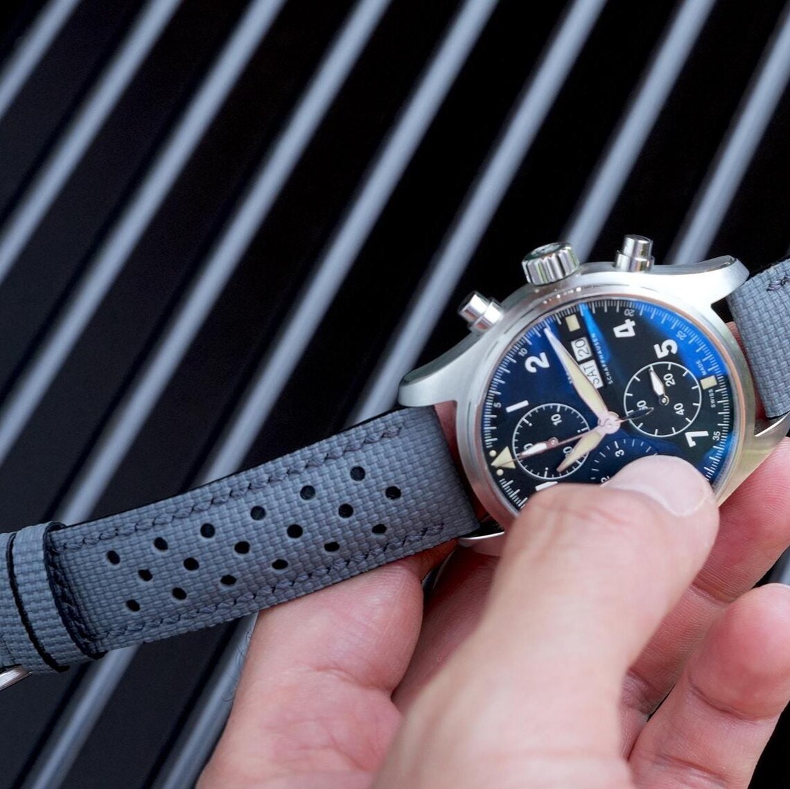 Elephant Gray Flat Sailcloth Rally Watch Strap for IWC Custom Handmade ...