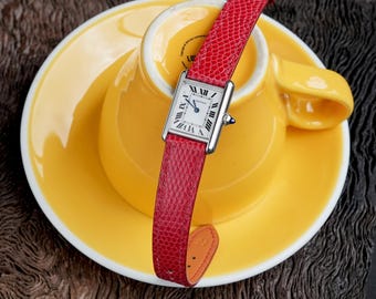 Correa de reloj de piel de lagarto rojo hecha a mano y personalizada