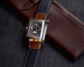 Black Martino Calfskin & Brown Horween Cordovan Leather Watch Strap Custom All Sizes
