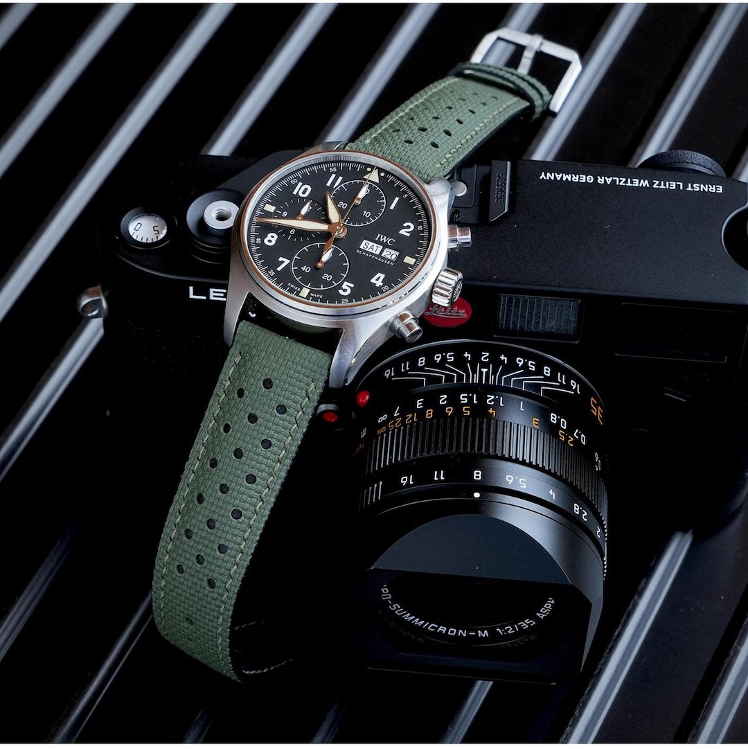 Olive Green Flat Sailcloth Rally Watch Strap for IWC Custom Handmade ...