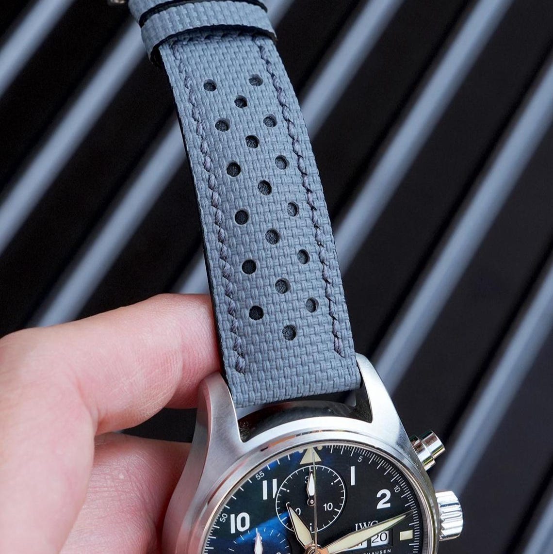 Elephant Gray Flat Sailcloth Rally Watch Strap for IWC Custom Handmade ...