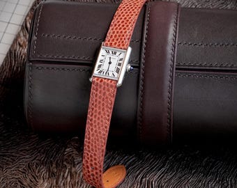 Rust Orange Lizard Leather Strap Handmade Custom Sized Watch Band