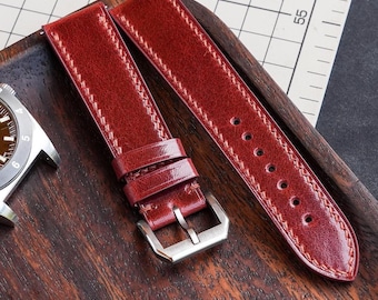 Correa de reloj de cuero italiano hecho a mano en la Toscana, tamaño personalizado.