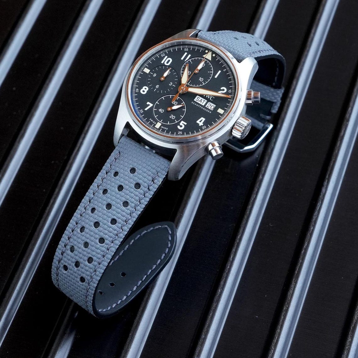 Elephant Gray Flat Sailcloth Rally Watch Strap for IWC Custom Handmade ...