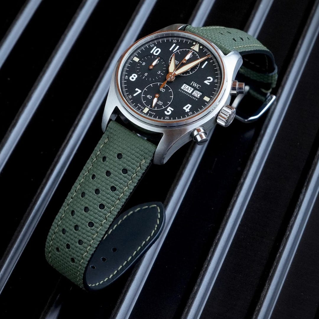 Olive Green Flat Sailcloth Rally Watch Strap for IWC Man Watch Band ...