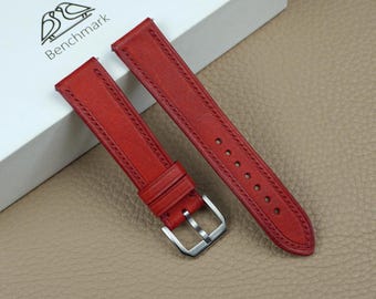 Handmade Red Calf Leather Watch Strap Custom Sized Watch Band