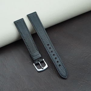 Pulseira de relógio artesanal em couro de cabra francês preto para relógios Cartier personalizados.