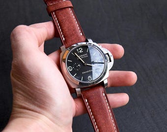 Handmade Red Brown Martino Watch Strap for Panerai Luminor