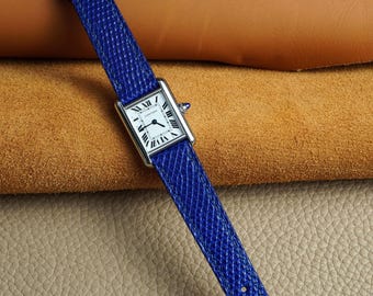 Royal Blue Lizard Leather Watch Strap for Cartier Tank