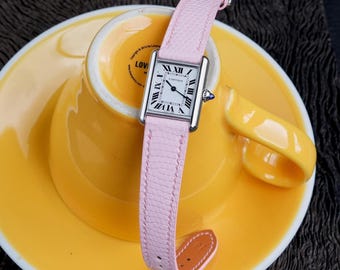 Correa de piel de lagarto rosa para Cartier Tank – Correa de reloj hecha a mano a medida