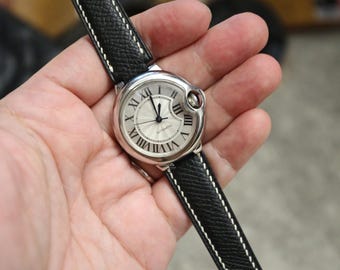 Correa de reloj de piel de becerro Epsom hecha a mano para Cartier Ballon Bleu