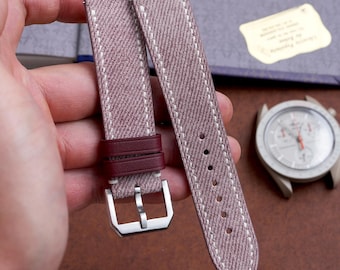Dusty Pink Denim-Textured Leather Strap for Moonswatch Jupiter Handmade Custom Denim Strap Omega Style