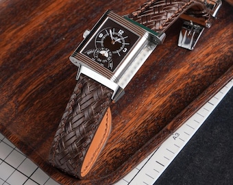 Dark Brown Italian Treccia Woven Calf Leather Watch Strap Custom All Sizes