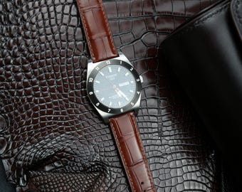 Correa de reloj Tissot de piel de cocodrilo color castaño cálido