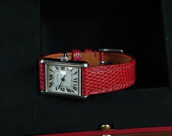 Vermilion Red Lizard Leather Strap Handmade Watch Band Custom All Sizes