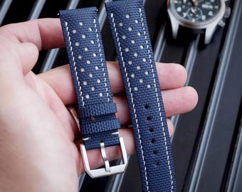 Correa de reloj plana de lona azul marino para hombre, 20 mm, tamaños personalizados.