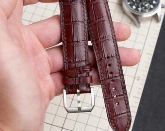 Chestnut Alligator-Embossed Calfskin Watch Strap 20mm Handmade Strap 18mm