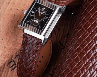 Correa de reloj de piel de becerro italiana trenzada Treccia color marrón castaño, disponible en todos los tamaños.