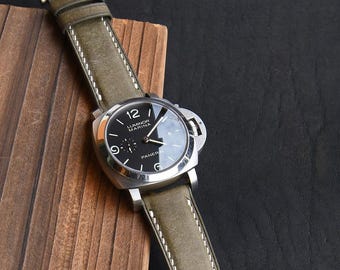 Handmade Olive Green Martino Watch Strap for Panerai Luminor