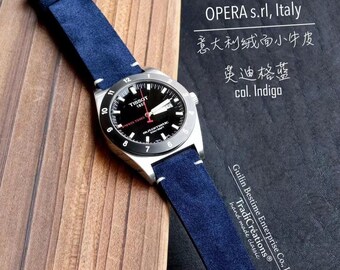 Handmade Indigo Suede Leather Watch Strap Custom Sized Watch Band