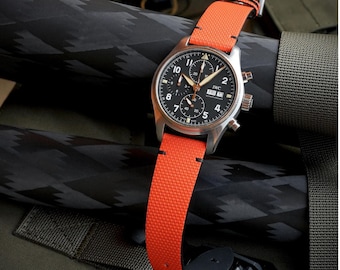 Correa de reloj de lona naranja, forrada en piel, ajuste personalizado de 18 a 24 mm.