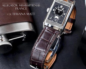 Ręcznie robiony pasek do zegarka Jaeger-LeCoultre Reverso, Havana Matt, skóra aligatora