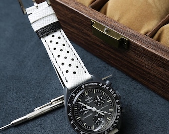 White Rally Leather Watch Strap Handmade Custom All Sizes Watch Band