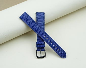 Correa de reloj de piel de lagarto azul real, personalizada en todos los tamaños.
