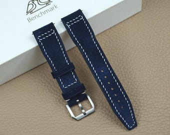 Handmade Navy Blue Suede Leather Watch Strap Custom All Sizes