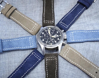 Correa de reloj de ante hecha a mano, personalizada en todos los tamaños.