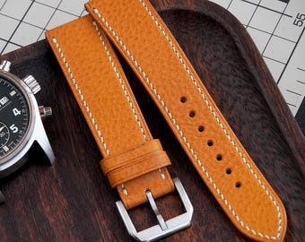 Handmade Warm Orange Calf Leather Watch Strap Custom All Sizes