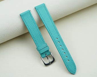 Correa de reloj Sully de piel de cabra hecha a mano de 14 mm y 16 mm, compatible con relojes Cartier para mujer, correa de cuero azul Tiffany, regalo para ella.