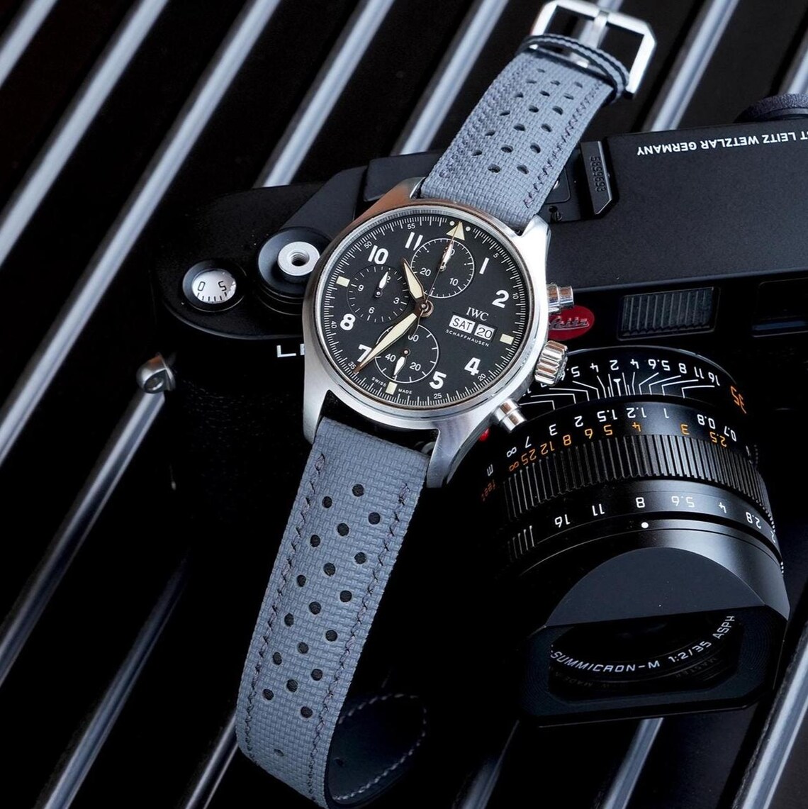 Elephant Gray Flat Sailcloth Rally Watch Strap for IWC Custom Handmade ...