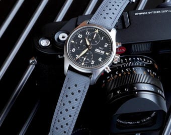 Correa de reloj de lona plana gris elefante para IWC, hecha a mano y personalizada.