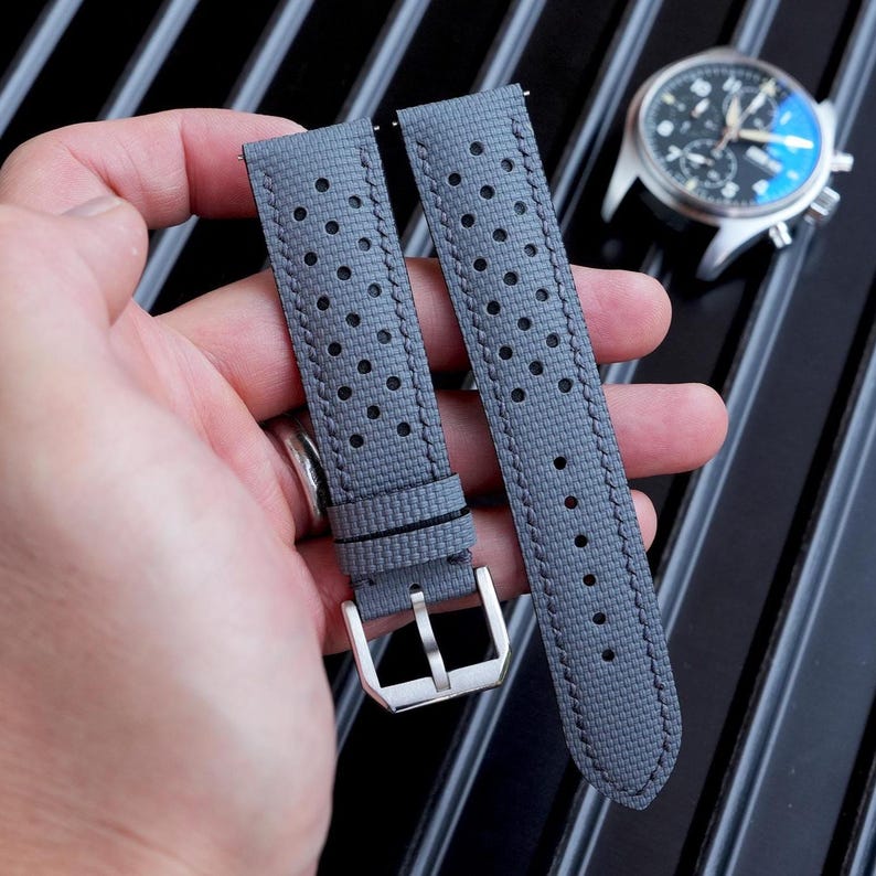 Elephant Gray Flat Sailcloth Rally Watch Strap for IWC Custom Handmade ...
