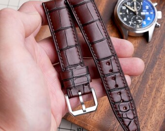 Burgundy Alligator Watch Strap Handmade Leather Watch Band Custom All Sizes