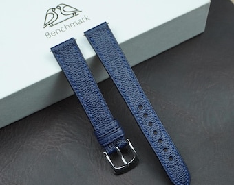 Correa de reloj de piel de cabra Chevre azul marino oscuro hecha a mano, tamaño personalizado.