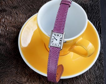 Orchid Purple Lizard Leather Watch Strap for Cartier Tank – Handmade Watch Band