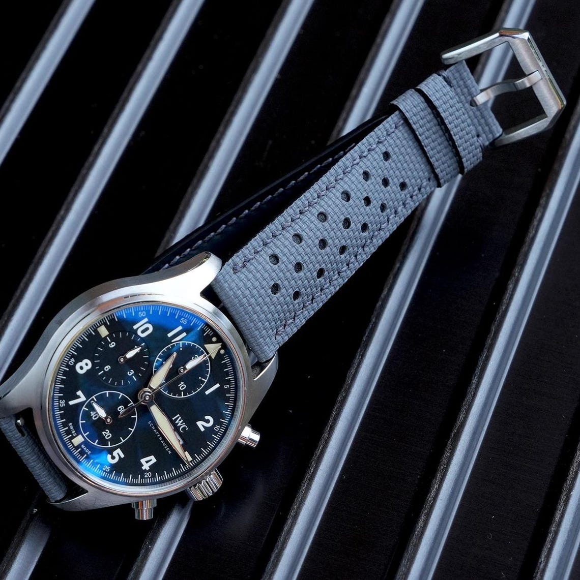 Elephant Gray Flat Sailcloth Rally Watch Strap for IWC Custom Handmade ...