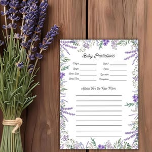 Carte de prédictions et de conseils pour bébé lavande - Jeu de baby shower imprimable, souvenir floral, baby shower bohème, baby shower dans le jardin, shower de fleurs