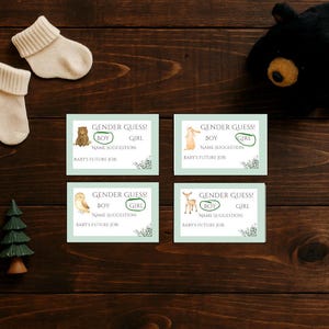 Cartes de prédiction du sexe de la faune sauvage - Jeu de baby shower des bois - Thème de la forêt - Devinette garçon ou fille - Prédiction d'activité imprimable pour bébé