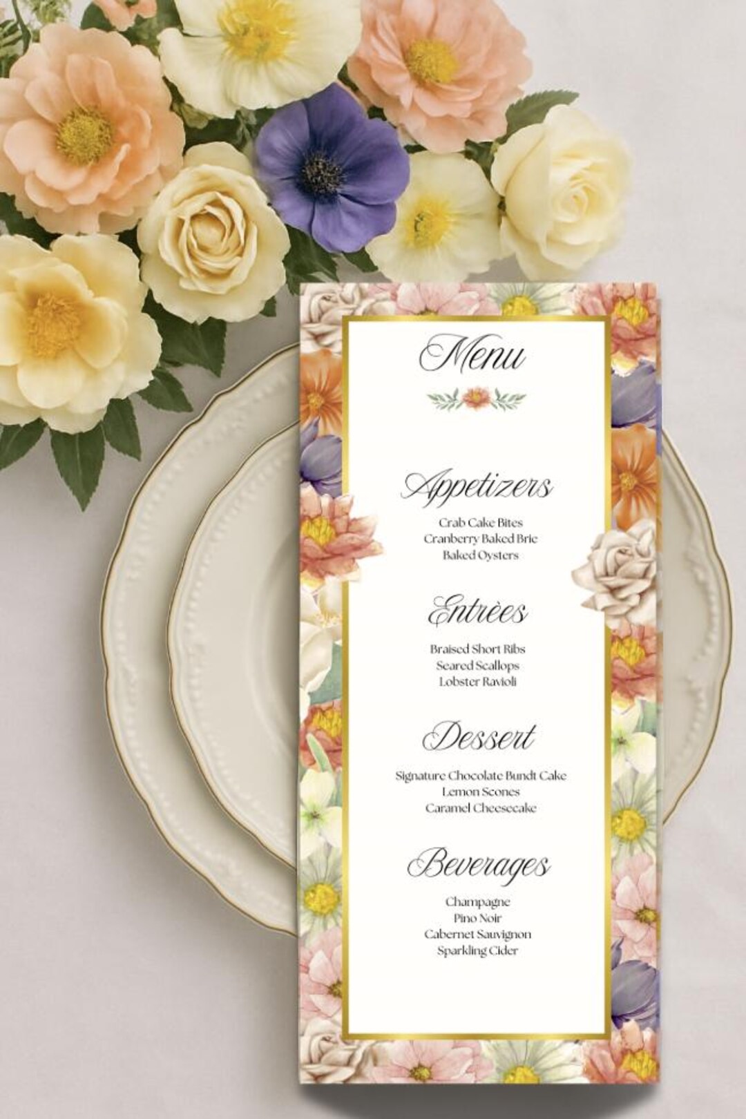 High Tea Party Menu Template - Editable 4x9 Canva Design for Bridal ...
