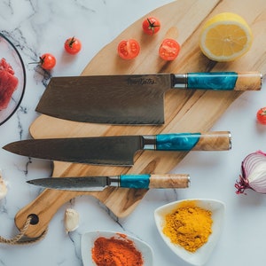 Damascus kitchen knives
