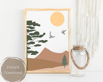 Terracotta landscape printable, Desert scenery, Boho landscape printable, Boho wall art poster, Abstract landscape, INSTANT DOWNLOAD