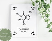 Caffeine molecule printable, Coffee Lovers, Funny Chemistry Poster, Science Printable, Gift for Scientist, Funny & nerdy, INSTANT DOWNLOAD