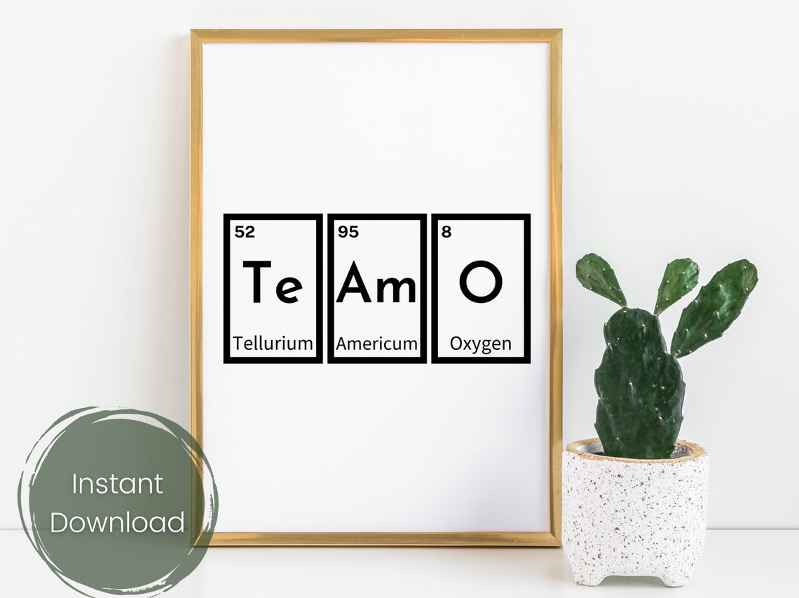 Te Amo, Te amo, Química imprimible, Póster de ciencia, Regalo para