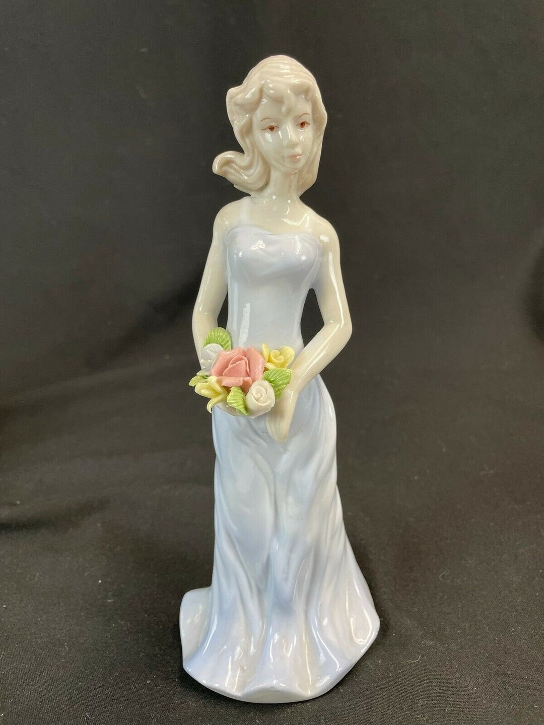 K's Collection Woman in Dress W Flowers Figurine, Porcelain, 9.5, Sepia