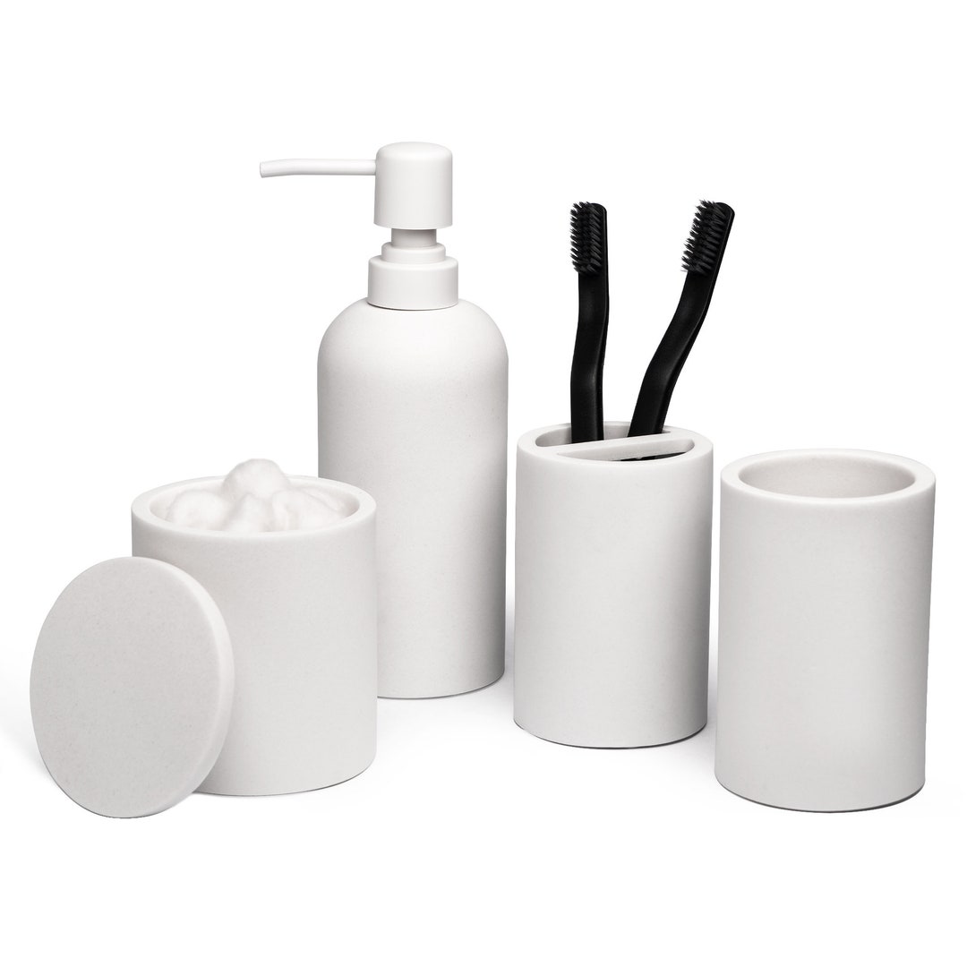 JO LAVIE White Bathroom Accessory Set 4 Pcs, Resin Bath Accessories