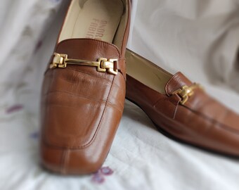 Vintage Brown Leather Clasp Loafers